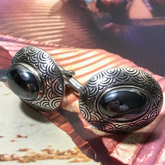 Men’s Hematite vintage silvertone cuff links nice - Picture 5 of 5